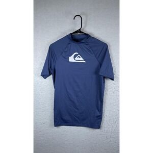 Quiksilver Rash Guard Shirt Mens Medium Blue UPF 50+ Short Sleeve Surf Swim